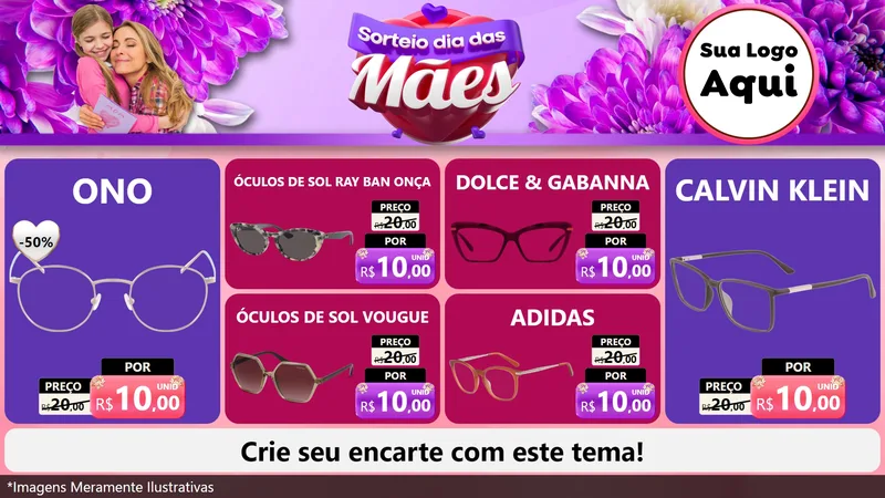 Modelo de TV para TV Horizontal com o tema Sorteio Dia das Mães para Óticas