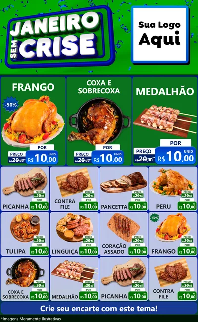 Modelo de Encarte para Encarte Grande com o tema Janeiro Sem Crise para Assados