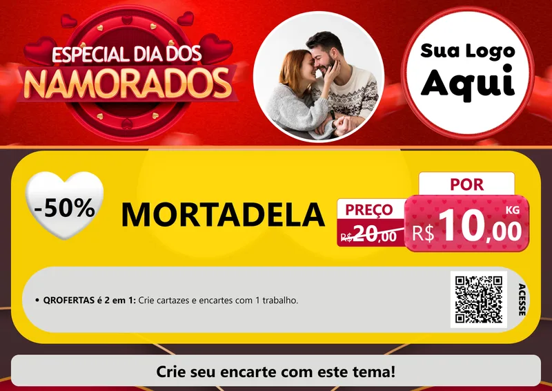 Modelo de Cartaz para Cartaz A4 Horizontal com o tema Especial Dia Dos Namorados para Frios e Laticínios