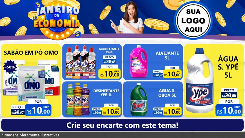Modelo de TV para TV Horizontal com o tema Janeiro da Economia para Produtos de Limpeza