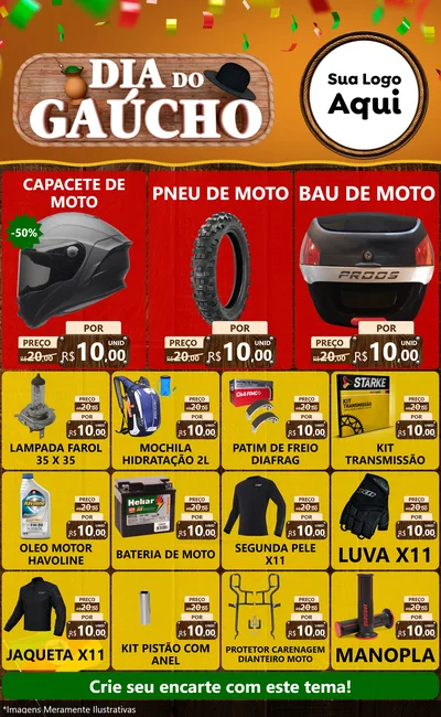 Modelo de Encarte para Encarte Grande com o tema Dia do Gaúcho para Moto peças