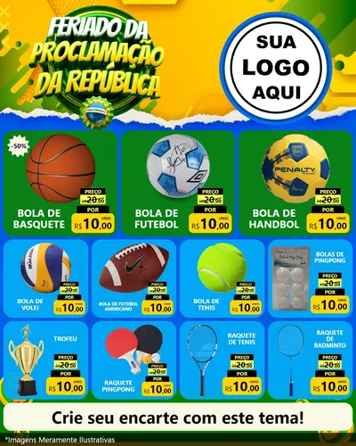Modelo de Rede Social para Feed Instagram com o tema Feriado da Proclamação da República para Artigos Esportivos