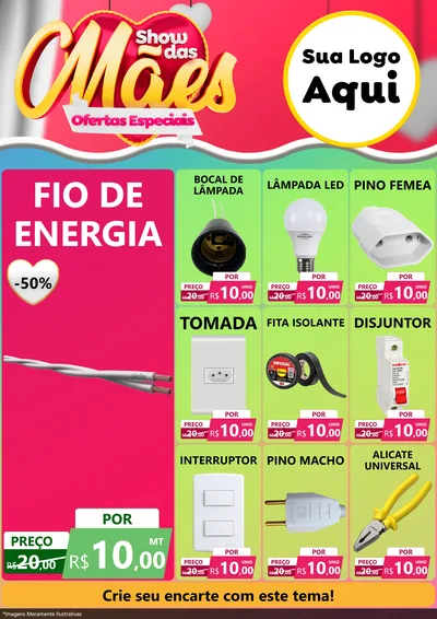 Modelo de Encarte para Encarte A4 Vertical com o tema Show das Mães - Ofertas Especiais para Materiais Elétricos