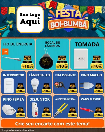 Modelo de Rede Social para Feed Instagram com o tema Festa Boi Bumbá para Materiais Elétricos