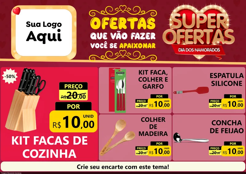 Modelo de Encarte para Encarte A4 Horizontal com o tema Dia dos Namorados para Utilidades Domésticas