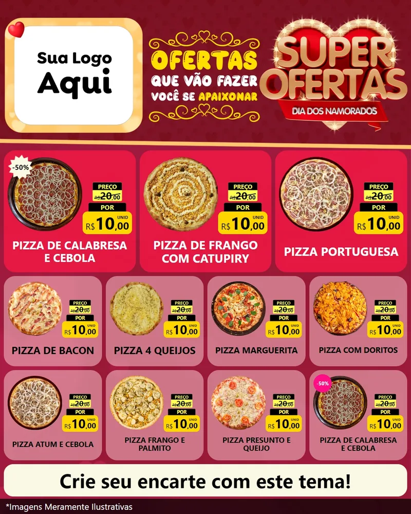 Modelo de Rede Social para Feed Instagram com o tema Dia dos Namorados para Pizzaria