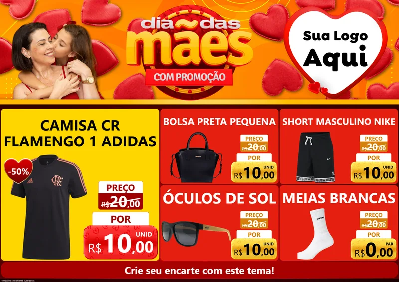 Modelo de Encarte para Encarte A4 Horizontal com o tema Dia das Mães com Promoção para Roupas e acessórios