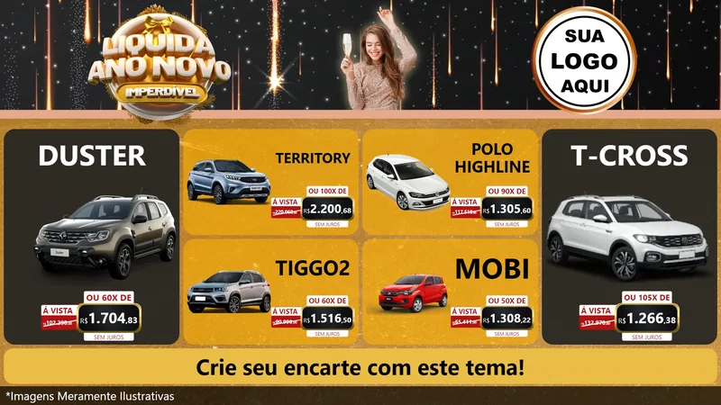 Modelo de TV para TV Horizontal com o tema Liquida Ano Novo Imperdível para Concessionaria de Carros