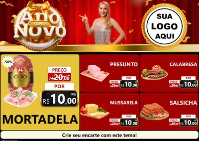 Modelo de Encarte para Encarte A4 Horizontal com o tema Super Ano Novo para Frios e Laticínios