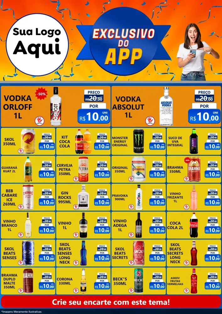 Modelo de Encarte para Encarte A4 Vertical com o tema Exclusivo do Aplicativo para Distribuidora de bebidas