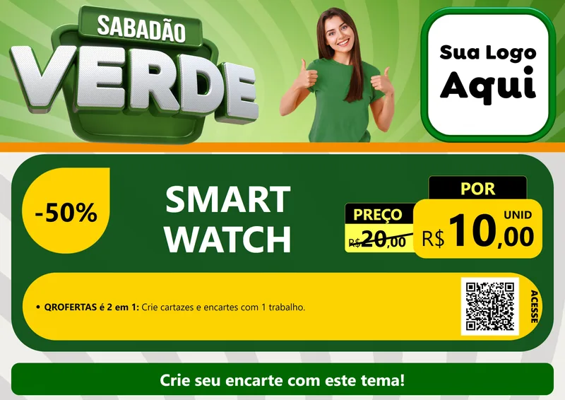 Modelo de Cartaz para Cartaz A4 Horizontal com o tema Sabadão Verde para Informática