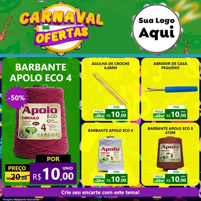 Modelo de Rede Social para Feed Facebook com o tema Carnaval de Ofertas para Armarinho e Aviamentos