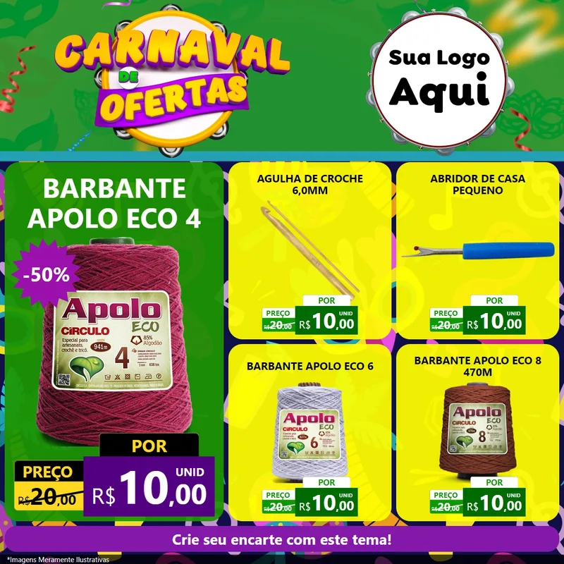Modelo de Rede Social para Feed Facebook com o tema Carnaval de Ofertas para Armarinho e Aviamentos