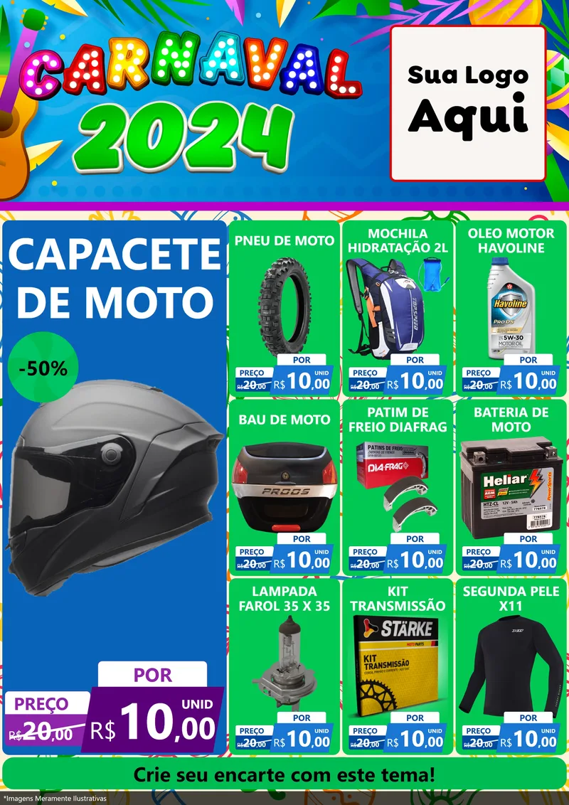 Modelo de Encarte para Encarte A4 Vertical com o tema Carnaval 2027 para Moto peças
