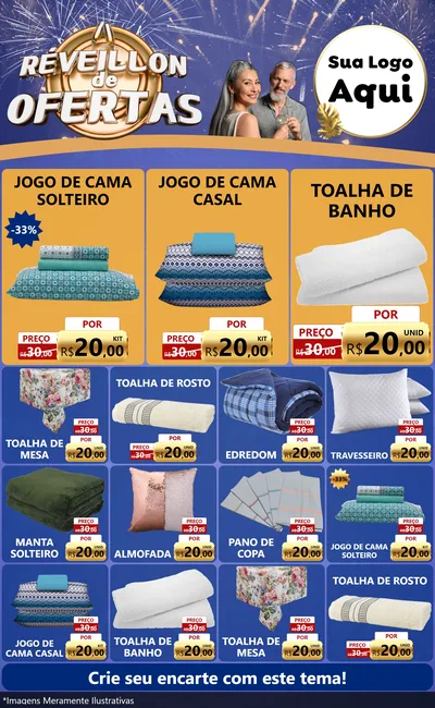 Modelo de Encarte para Encarte Grande com o tema Réveillon de Ofertas para Cama, Mesa e Banho