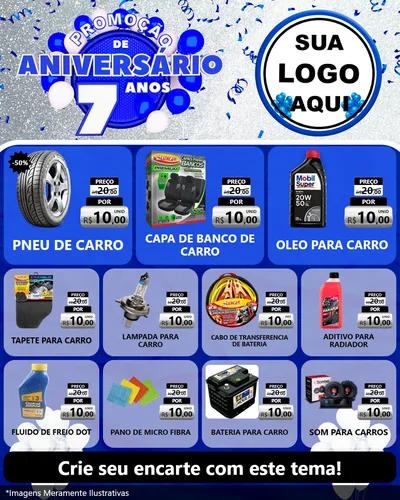 Modelo de Rede Social para Feed Instagram com o tema Promoção de Aniversário - 7 Anos para Auto peças