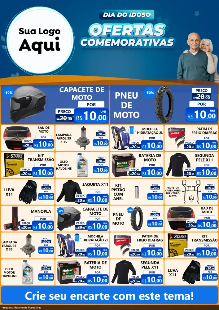 Modelo de Encarte para Encarte A4 Vertical com o tema Dia do Idoso para Moto peças