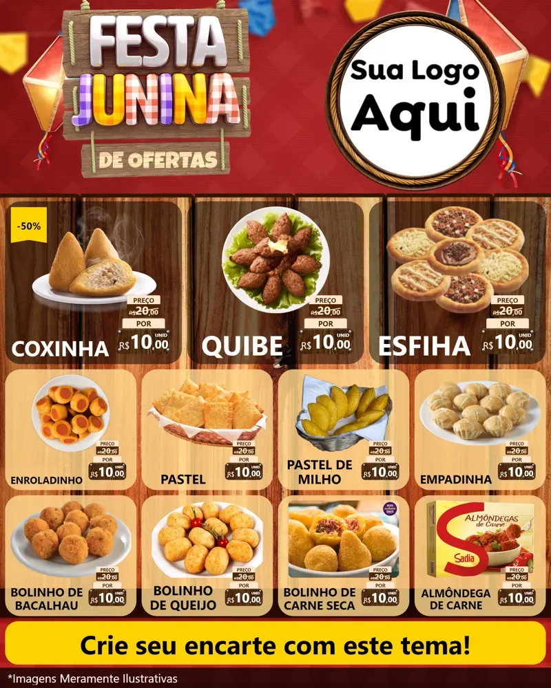 Modelo de Rede Social para Feed Instagram com o tema Festa Junina de Ofertas para Salgadaria