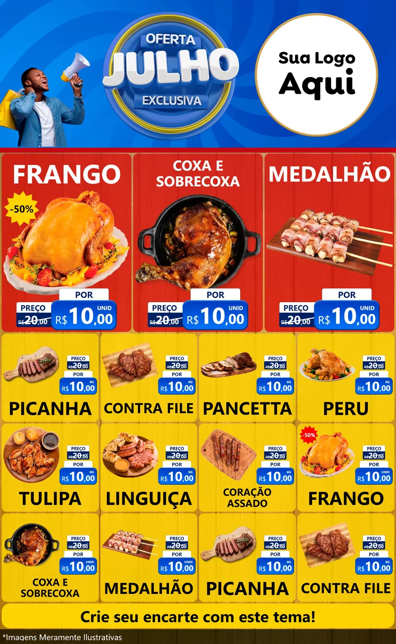 Modelo de Encarte para Encarte Grande com o tema Oferta Exclusiva, Julho para Assados