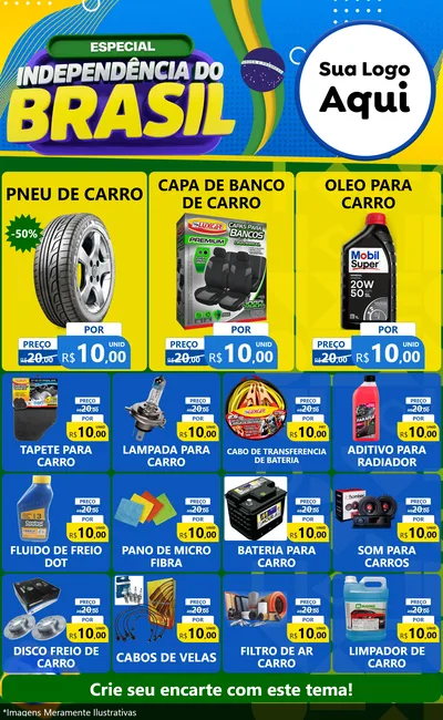 Modelo de Encarte para Encarte Grande com o tema Especial Independência do Brasil para Auto peças