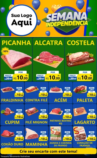 Modelo de Encarte para Encarte Grande com o tema Semana da Independência para Açougue