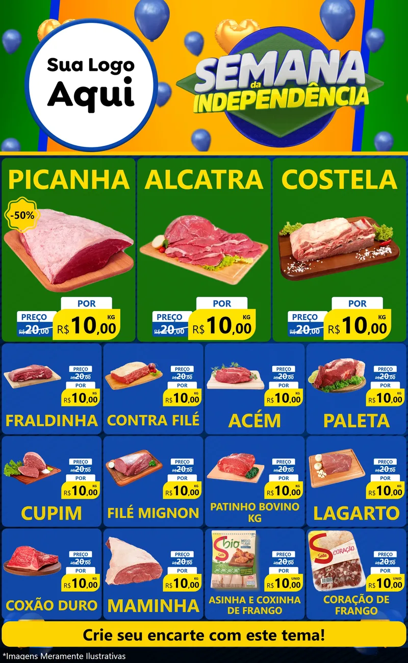 Modelo de Encarte para Encarte Grande com o tema Semana da Independência para Açougue