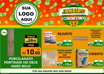 Modelo de Encarte para Encarte A4 Horizontal com o tema Comece Janeiro Economizando para Pisos e revestimentos