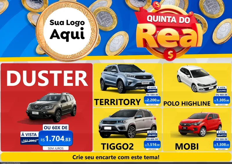 Modelo de Encarte para Encarte A4 Horizontal com o tema Quinta do Real para Concessionaria de Carros