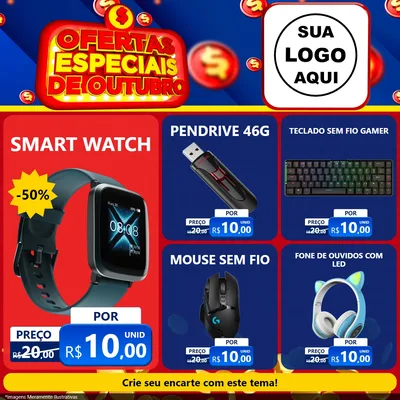 Modelo de Rede Social para Feed Facebook com o tema Ofertas Especiais de Outubro para Informática