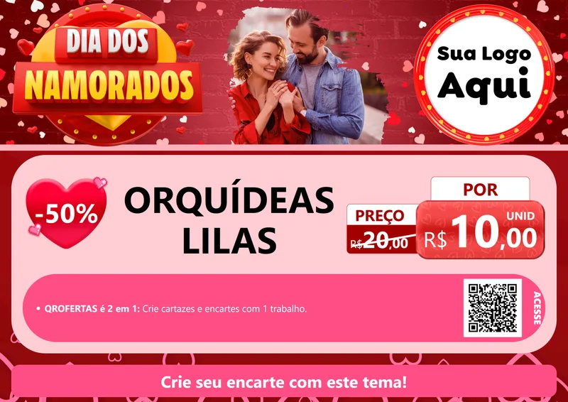 Modelo de Cartaz para Cartaz A4 Horizontal com o tema Dia Dos Namorados para Floricultura e jardim