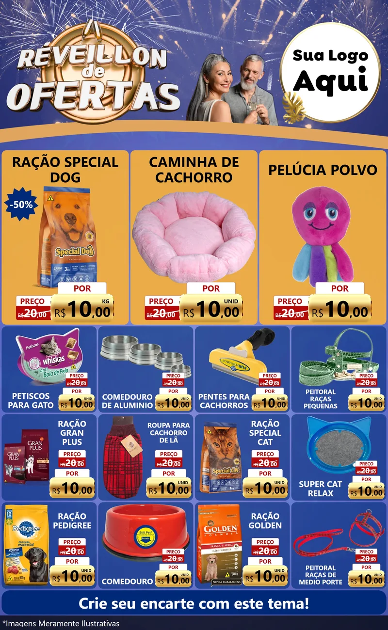 Modelo de Encarte para Encarte Grande com o tema Réveillon de Ofertas para Pet Shop
