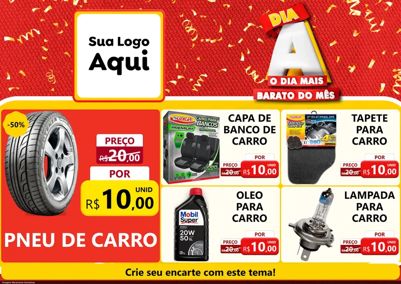 Modelo de Encarte para Encarte A4 Horizontal com o tema Dia A o Dia Mais Barato do Mês para Auto peças