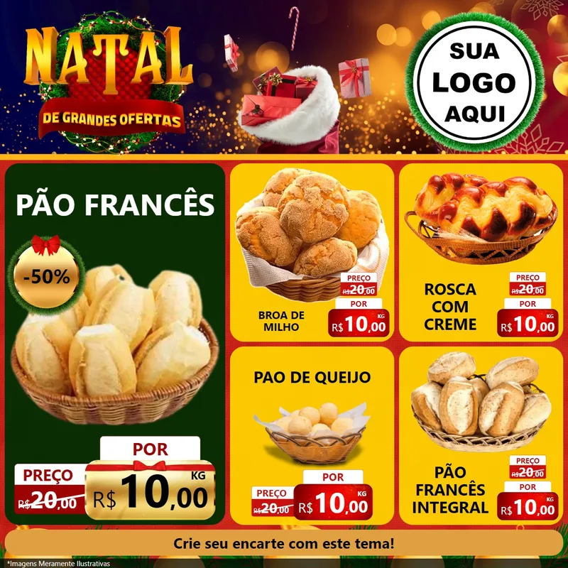 Modelo de Rede Social para Feed Facebook com o tema Natal de Grandes Ofertas para Padaria