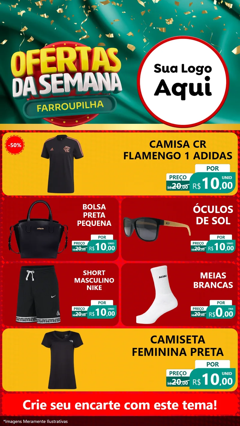 Modelo de TV para TV Vertical com o tema Ofertas da Semana Farroupilha para Roupas e acessórios