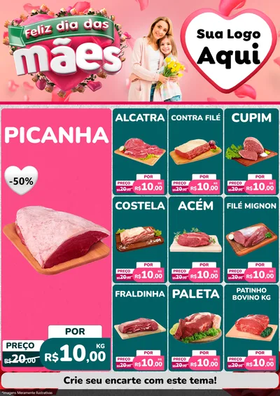 Modelo de Encarte para Encarte A4 Vertical com o tema Feliz Dia das Mães para Açougue