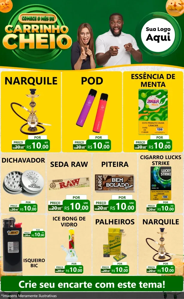 Modelo de Encarte para Encarte Grande com o tema Carrinho Cheio para Tabacaria