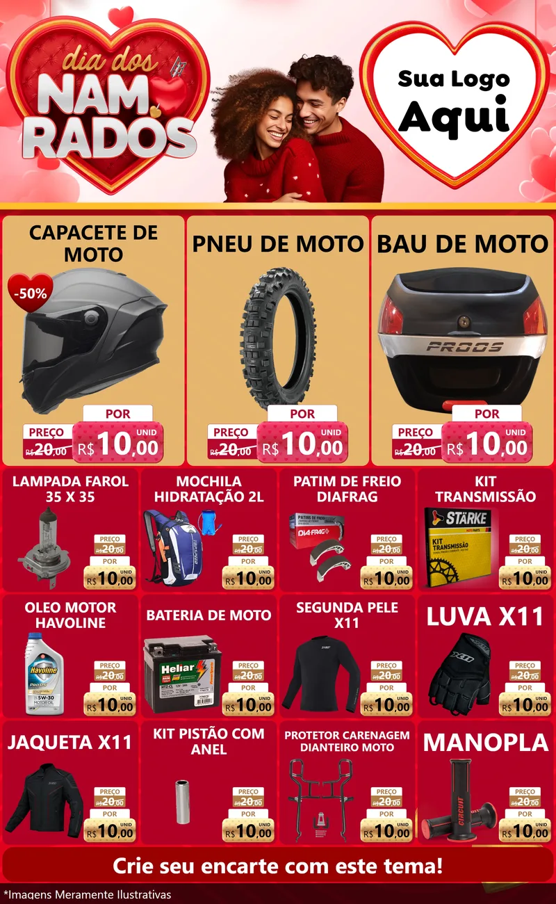Modelo de Encarte para Encarte Grande com o tema Dia dos Namorados para Moto peças