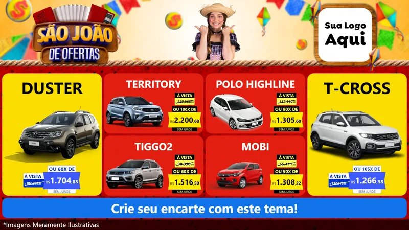 Modelo de TV para TV Horizontal com o tema São João de Ofertas para Concessionaria de Carros