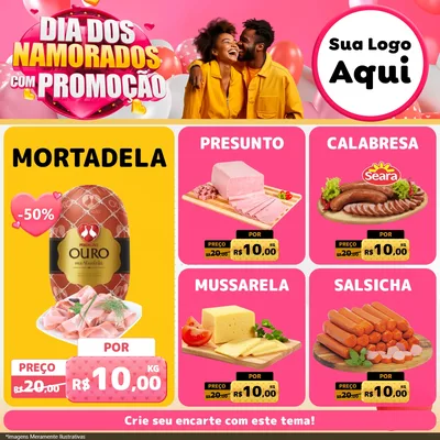 Modelo de Rede Social para Feed Facebook com o tema Dia dos Namorados com Promoção para Frios e Laticínios