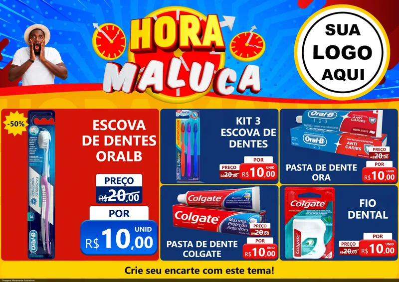 Modelo de Encarte para Encarte A4 Horizontal com o tema Hora Maluca para Higiene Pessoal