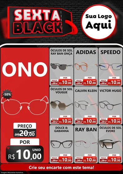 Modelo de Encarte para Encarte A4 Vertical com o tema Sexta Black para Óticas