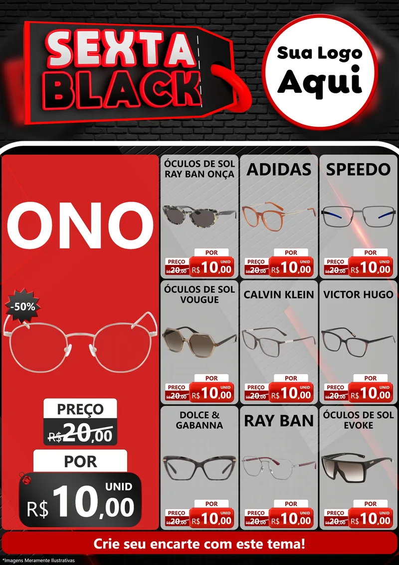 Modelo de Encarte para Encarte A4 Vertical com o tema Sexta Black para Óticas