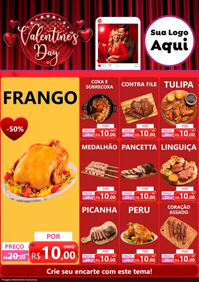 Modelo de Encarte para Encarte A4 Vertical com o tema Valentine's Day para Assados