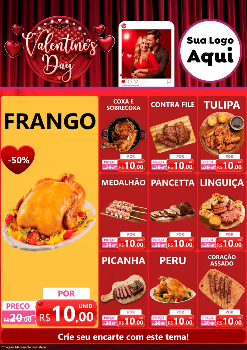 Modelo de Encarte para Encarte A4 Vertical com o tema Valentine's Day para Assados