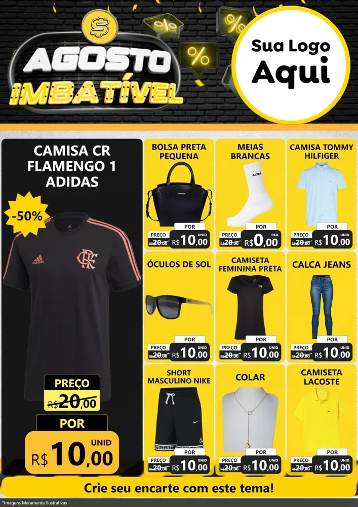 Modelo de Encarte para Encarte A4 Vertical com o tema Agosto Imbatível para Roupas e acessórios