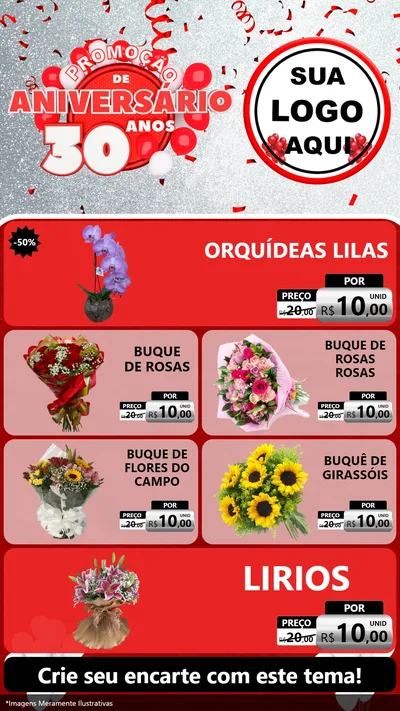 Modelo de TV para TV Vertical com o tema Promoção de Aniversário - 30 Anos para Floricultura e jardim