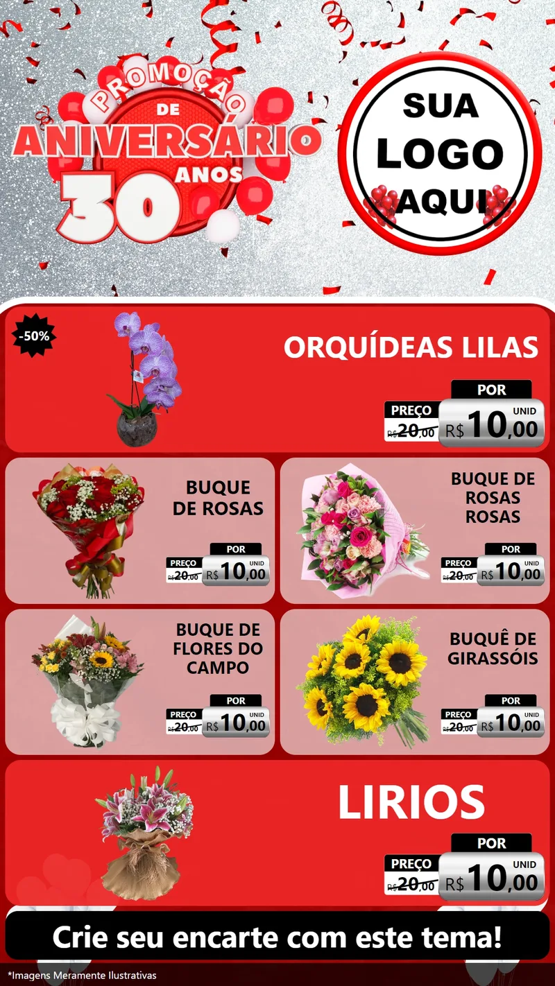 Modelo de TV para TV Vertical com o tema Promoção de Aniversário - 30 Anos para Floricultura e jardim