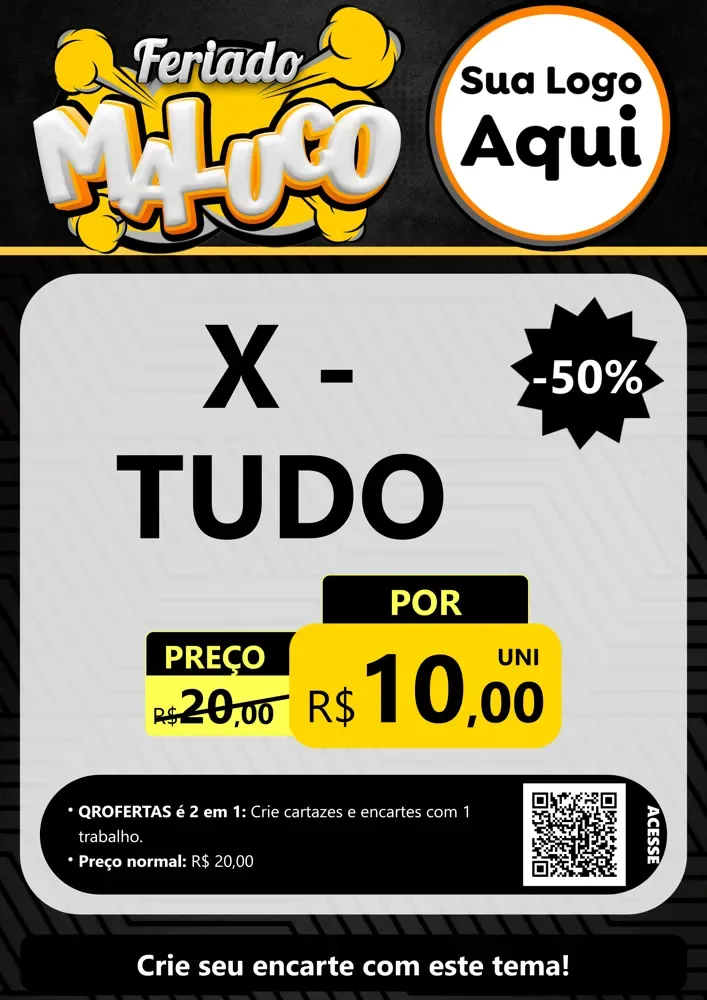 Modelo de Cartaz para Cartaz A4 Vertical com o tema Feriado Maluco para Hamburgueria