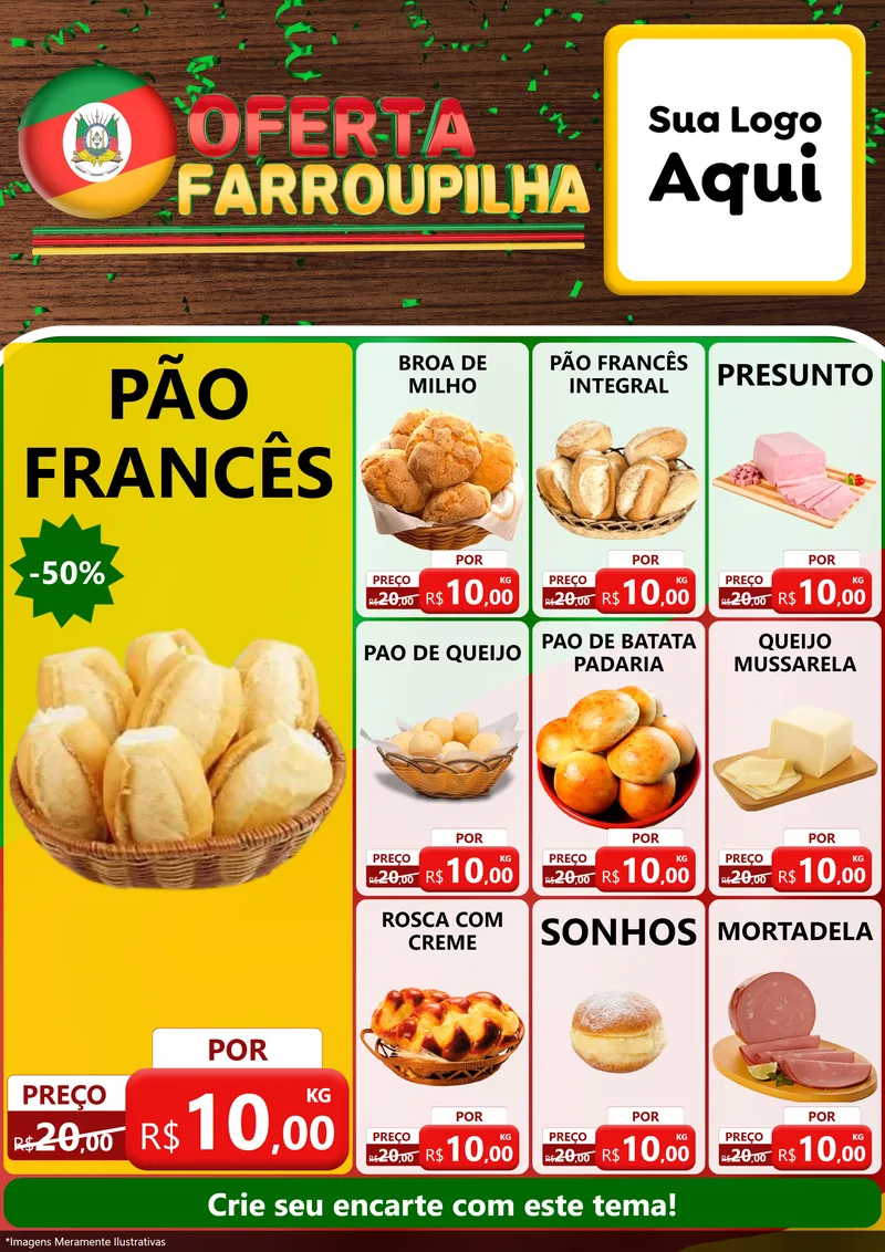 Modelo de Encarte para Encarte A4 Vertical com o tema Oferta Farroupilha para Padaria