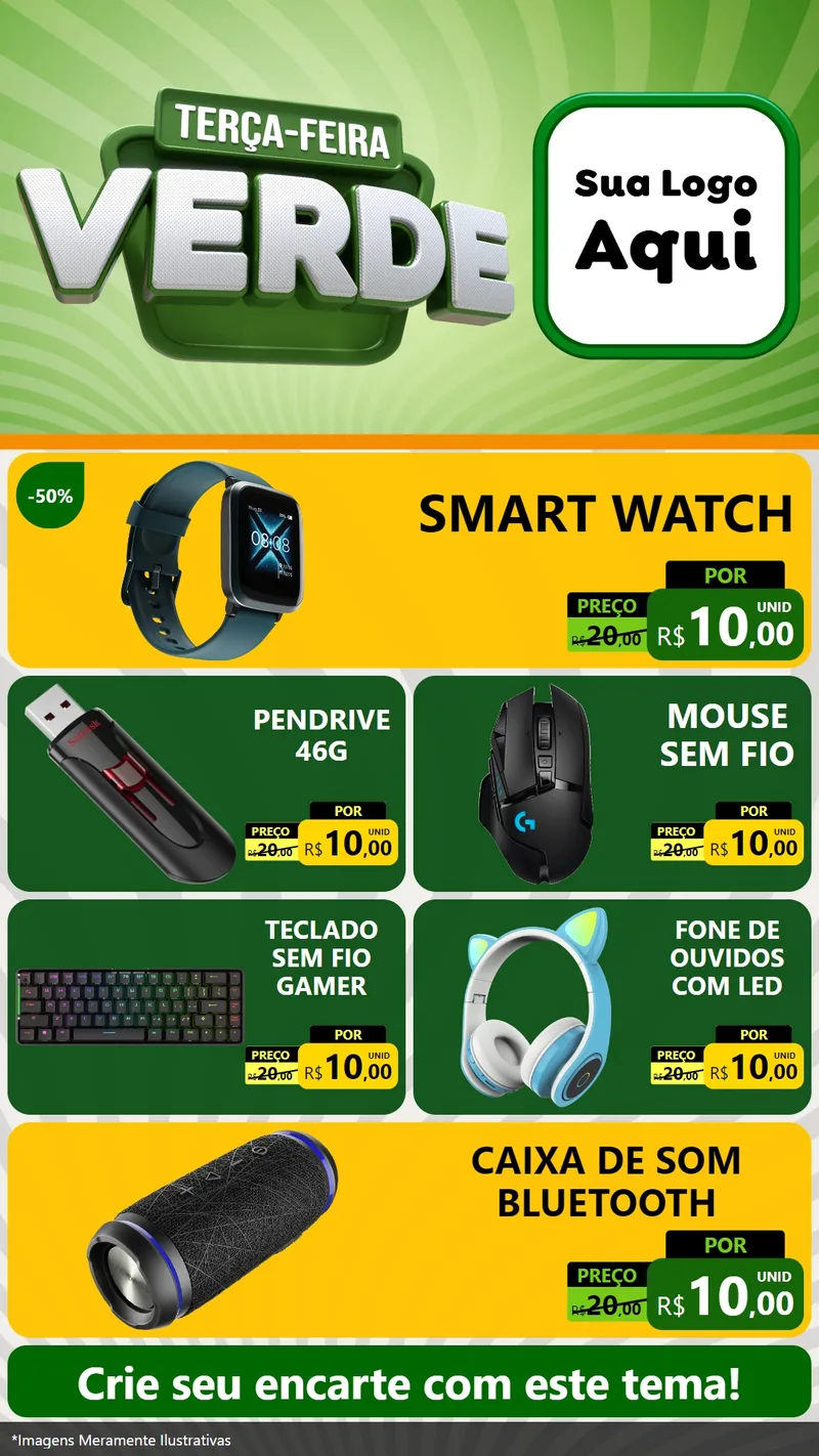 Modelo de TV para TV Vertical com o tema Terça - Feira Verde para Informática